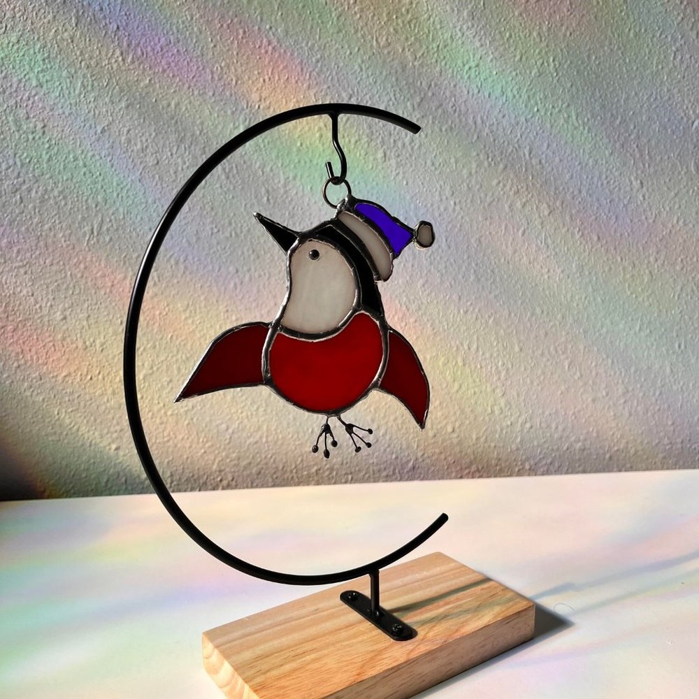 Christmas gift, Christmas tree decoration, sun catcher for window. Tiffany Bird
